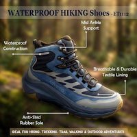 Adventra Waterproof Hiking Shoes for Men | Conquer Every Trail, Mid-Ankle Ripstop Upper, Anti-Skid Rubber Sole, EVA Cushioned Comfort, Reinforced Toe Cap, Rugged Terrain Ready