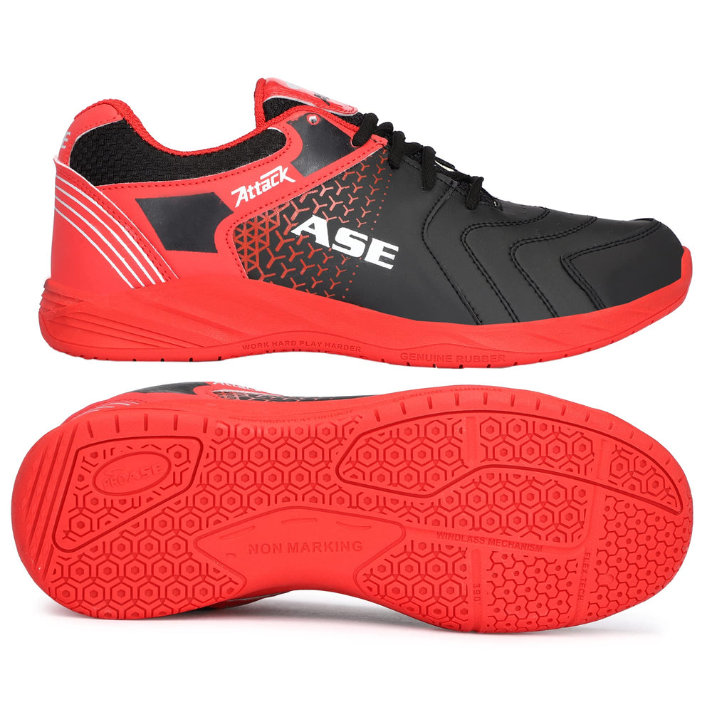 ASE Attack Badminton Shoes | Non-Marking Rubber Sole with Round Sole Support, Mesh Breathability & Shock Absorption