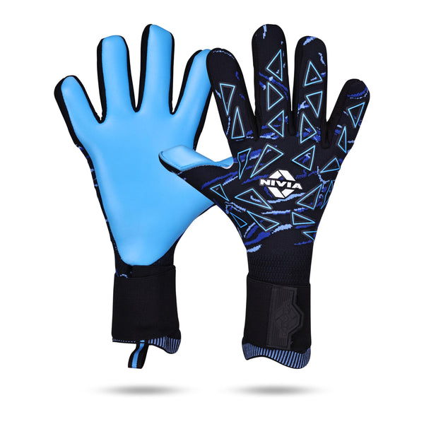 NIVIA NITRO GK Gloves Black Blue | Goalkeeper Gloves with 4mm Super Softy Python Latex Palm | Negative Cut Fit