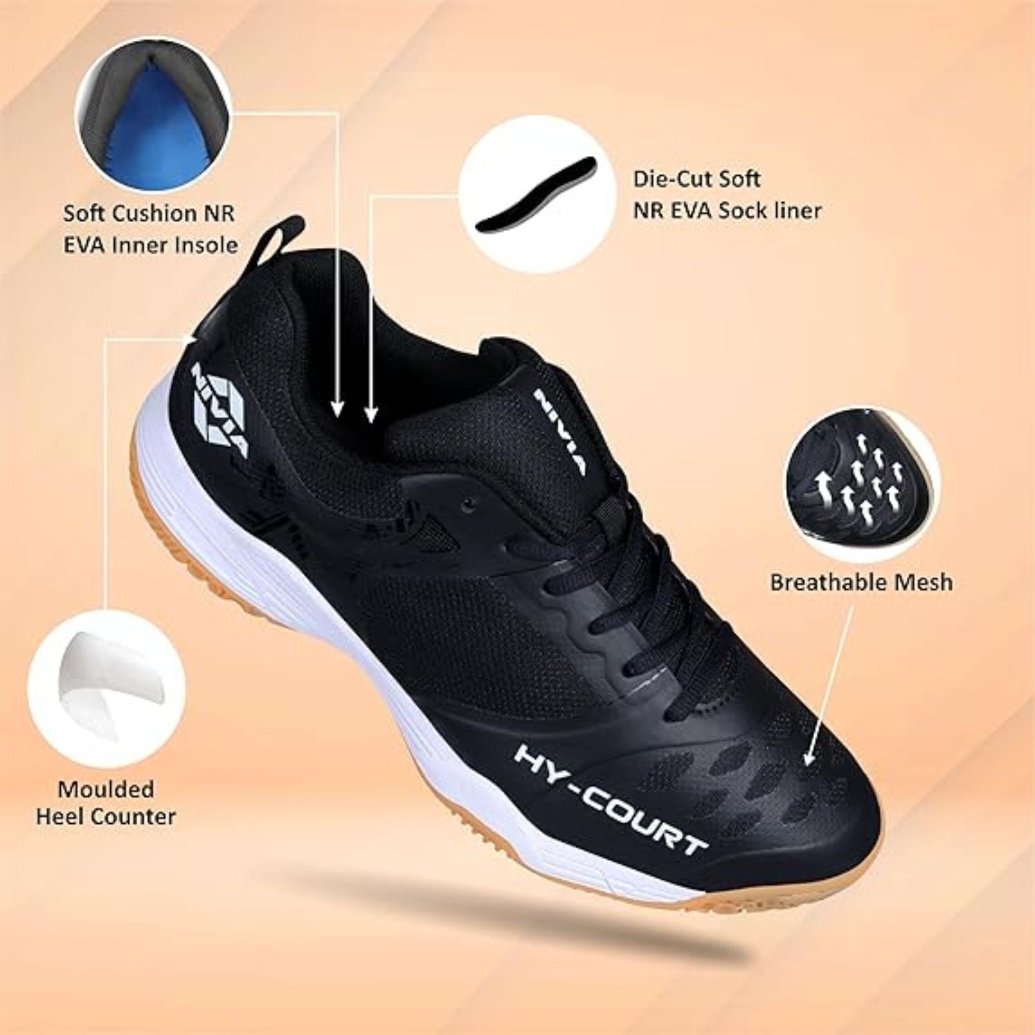 Nivia HY-Court 2.1 Badminton Shoes for Men | Non-Marking Sole | Cushioned Insole | Breathable Mesh | Lightweight Design - Best Price online Prokicksports.com