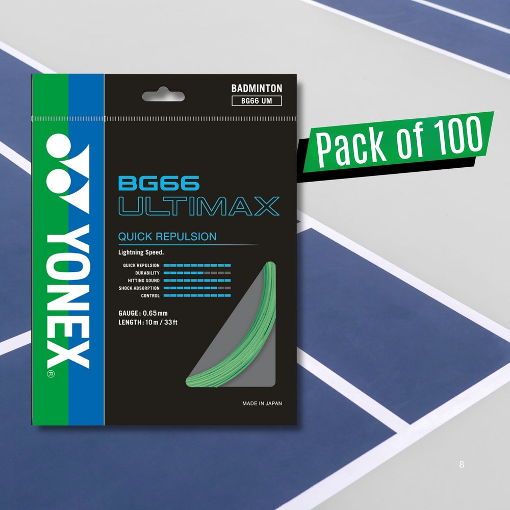 Yonex BG 66 Ultimax Badminton Strings – 0.65mm Gauge, 10m Sets, Pack of 100 (Pro-Level Speed & Precision) - Best Price online Prokicksports.com