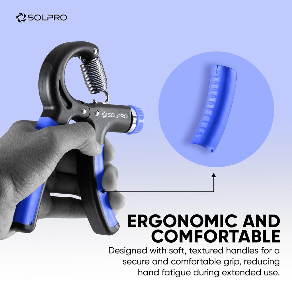 Solpro SHG-046 FirmFlex Adjustable Hand Grip Strengthener – 5-60kg Resistance, Ergonomic Grip, Forearm & Finger Strengthener with Mechanical Counter, Home Gym Rehab - Best Price online Prokicksports.com