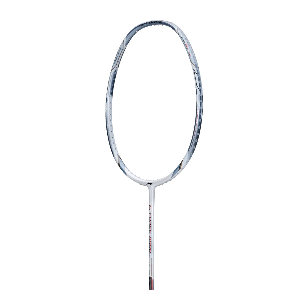 Li-Ning G-Force 8900 Extra Strong Strung Badminton Racquet (3U G6) | Head-Heavy Carbon Graphite Frame with 35 lbs Tension for Power Play (White/Silver) - Best Price online Prokicksports.com