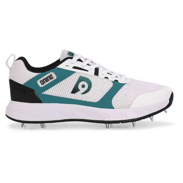 Dnine Hunter 1 Cricket Batting Shoe with Metal Spikes – White/Green/Black |Shock Absorbing EVA Midsole, High Traction TPU Spike Outsole