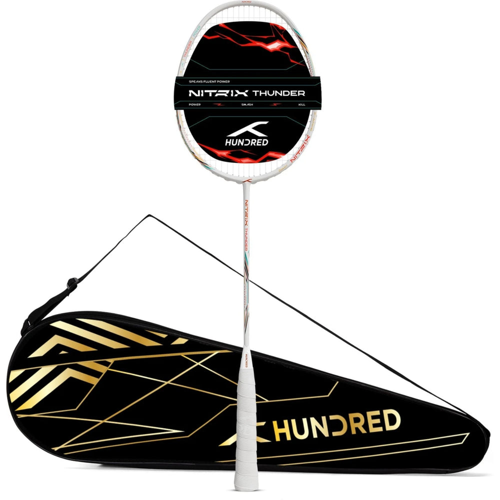 Hundred Nitrix Thunder Strung Badminton Racquet | Superlight Carbon Fibre Power Frame with Curve² Technology | Attack Series - Best Price online Prokicksports.com