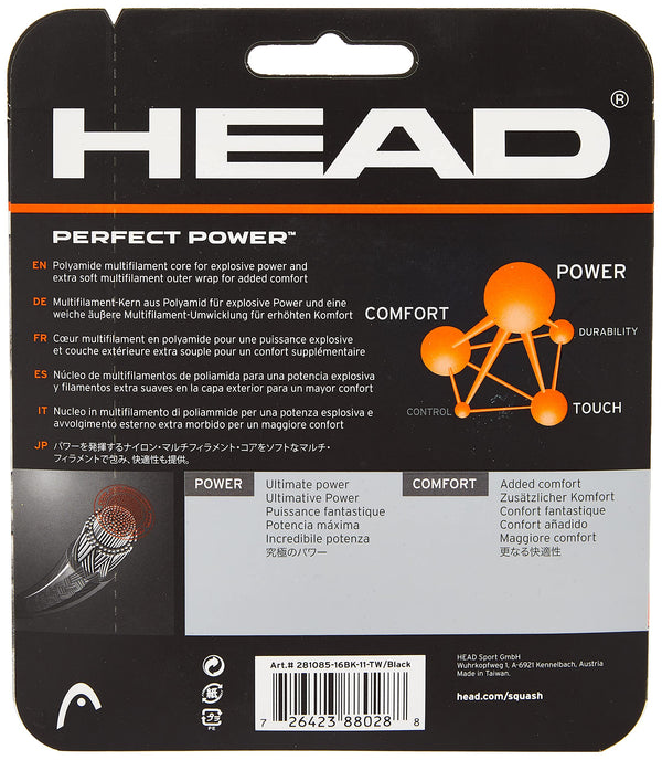 HEAD Perfect Power Squash String 17 (1.25 mm) | Multifilament, 10 m Set | Black