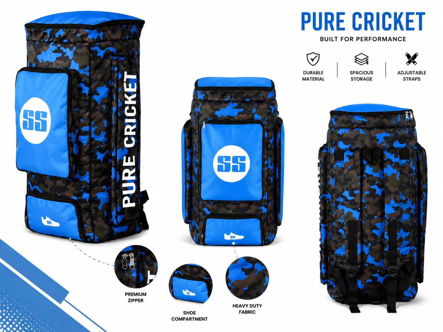 SS Camo Duffle Kit Bag (Blue Camo, Large) | Professional Lightweight Duffle Cricket Bag