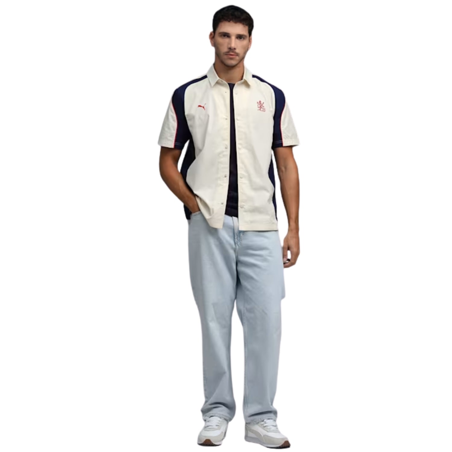 PUMA x RCB Woven Polo T-Shirt for Men | Premium Woven Fabric with Classic Collar, Button Placket & Official RCB Branding for Smart Casual Style - Best Price online Prokicksports.com