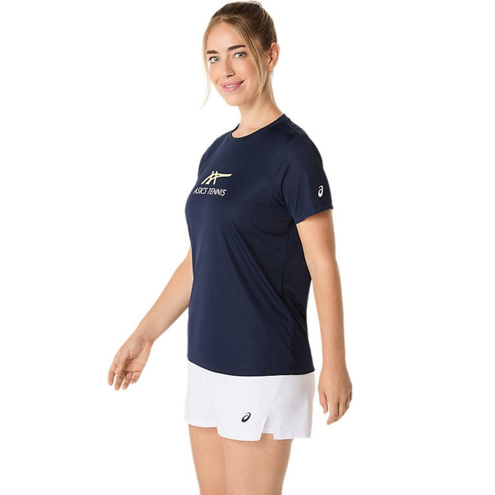 ASICS Women Court Tennis Graphic Tee | Lightweight Breathable Polyester T-Shirt with Moisture-Wicking Comfort & Tennis-Inspired Graphic Design - Best Price online Prokicksports.com