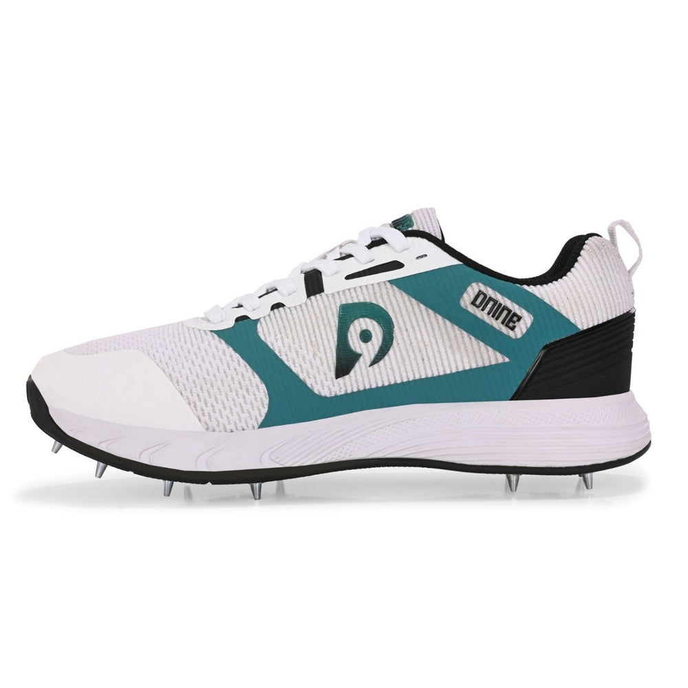 Dnine Hunter 1 Cricket Batting Shoe with Metal Spikes – White/Green/Black |Shock Absorbing EVA Midsole, High Traction TPU Spike Outsole - Best Price online Prokicksports.com
