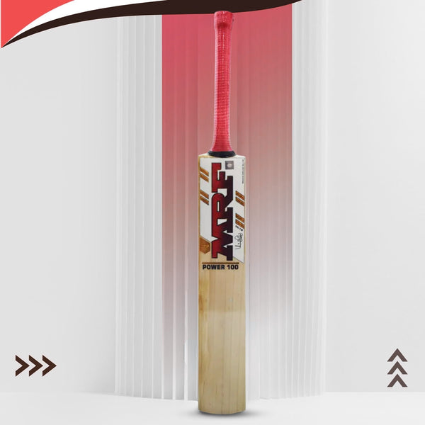 MRF Power 100 English Willow Cricket Bat – Short Handle, Professional Grade for Powerful Stroke Play