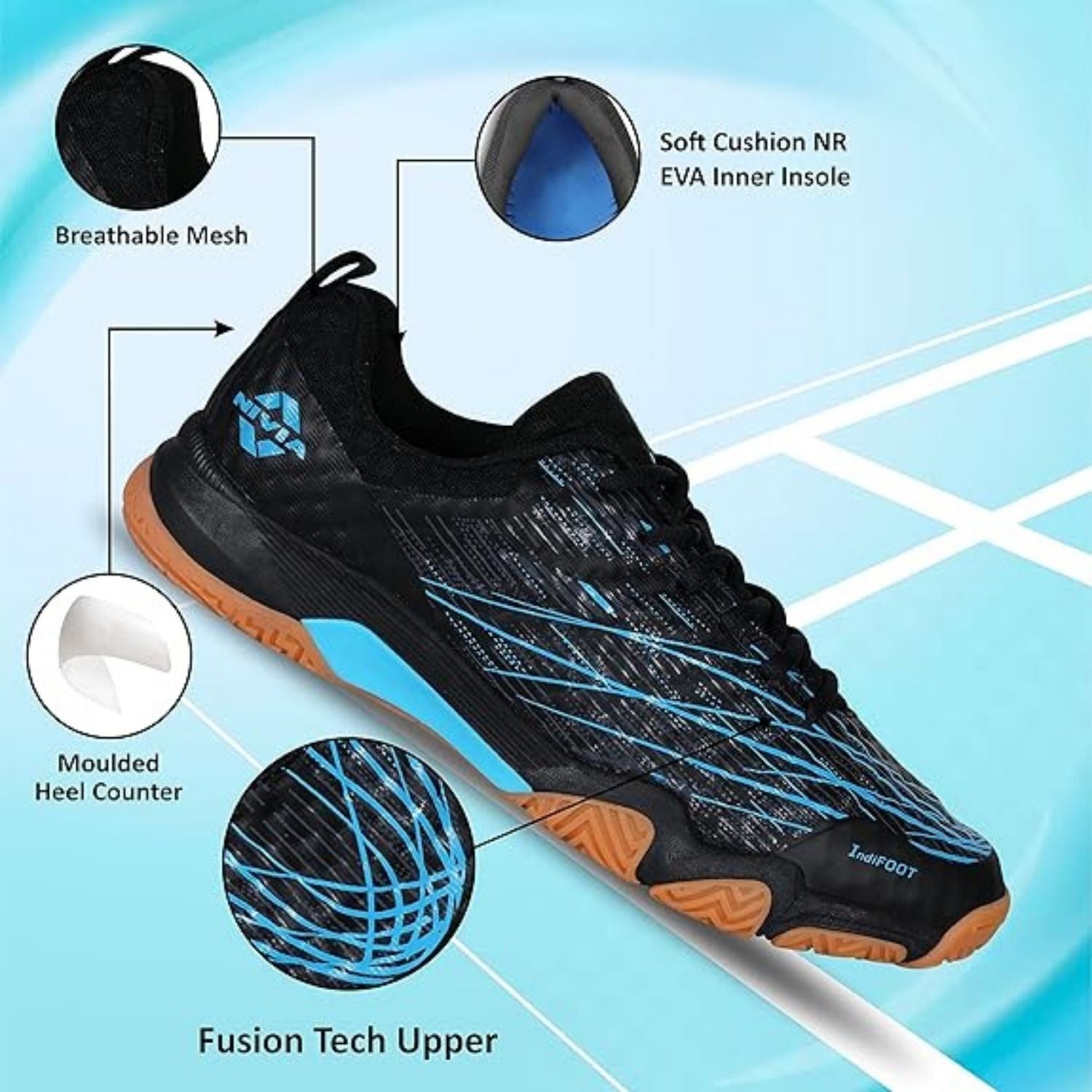 Nivia Power Strike 3.0 Badminton Shoes – Duofoam Cushioning, Fusion Technology, Asymmetrical Upper, Non-Marking Rubber Outsole | Lightweight | For Badminton, Volleyball, Squash,Fit For All Indoor Games - Best Price online Prokicksports.com
