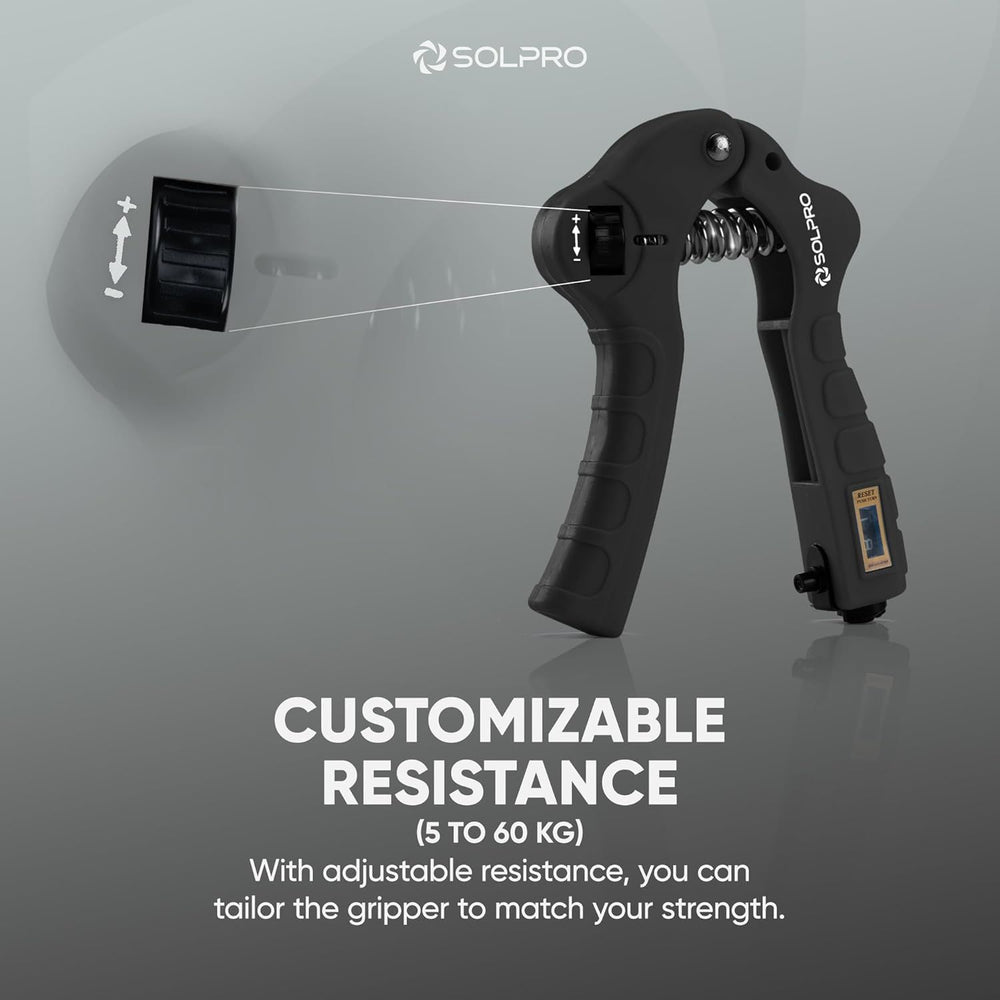 Solpro SHX-052 Grippax Adjustable Hand Grip Strengthener – 5-60kg Resistance, Mechanical Counter, Forearm, Wrist & Finger Exerciser for Men & Women, Home/Gym/Rehab Workouts - Best Price online Prokicksports.com