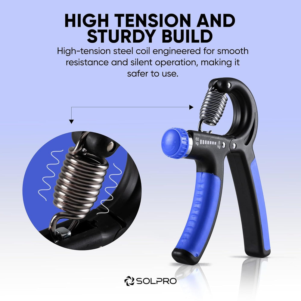 Solpro SHG-046 FirmFlex Adjustable Hand Grip Strengthener – 5-60kg Resistance, Ergonomic Grip, Forearm & Finger Strengthener with Mechanical Counter, Home Gym Rehab - Best Price online Prokicksports.com