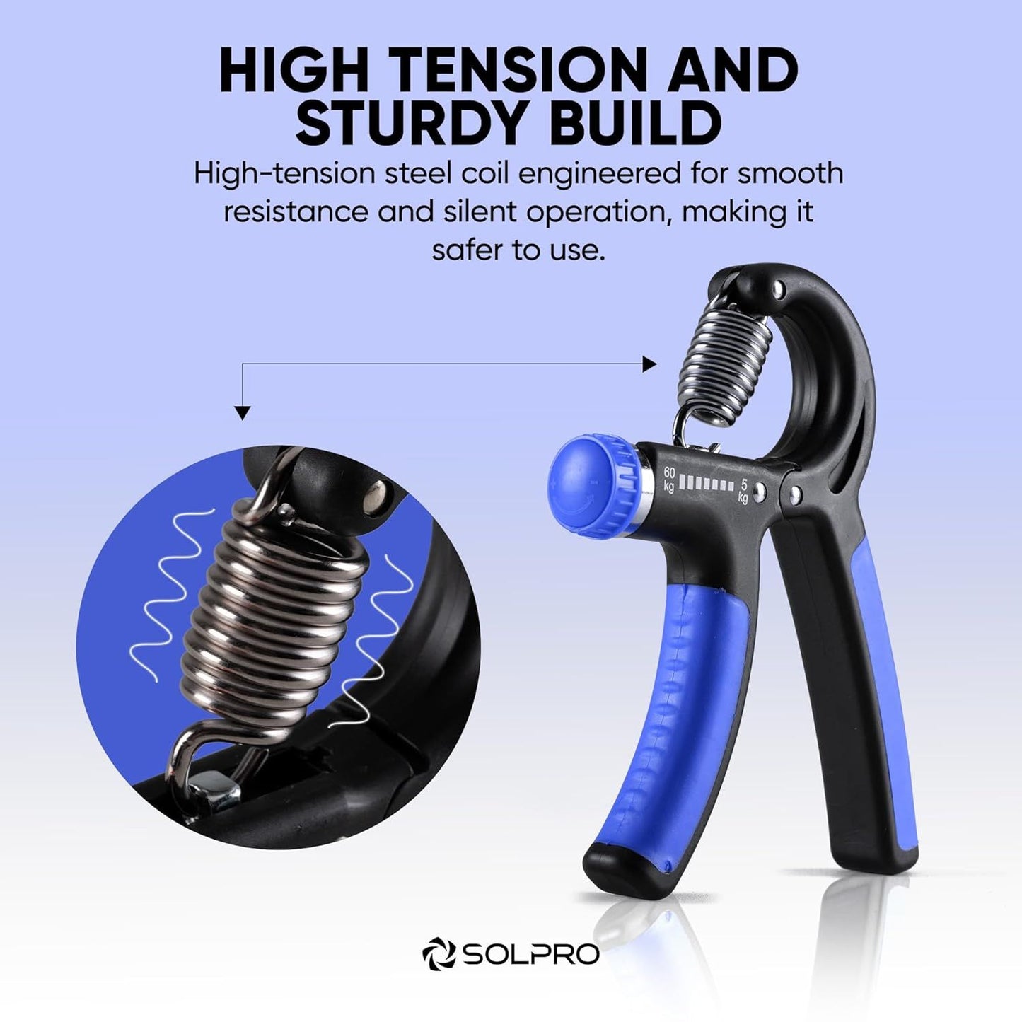 Solpro SHG-046 FirmFlex Adjustable Hand Grip Strengthener – 5-60kg Resistance, Ergonomic Grip, Forearm & Finger Strengthener with Mechanical Counter, Home Gym Rehab - Best Price online Prokicksports.com