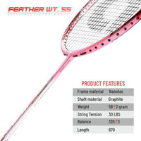 Apacs Feather Weight 55 Unstrung Badminton Racquet | Ultra-Light 58g Frame | High Modulus Graphite | Powerful Smash Control | Advanced Speed Racquet