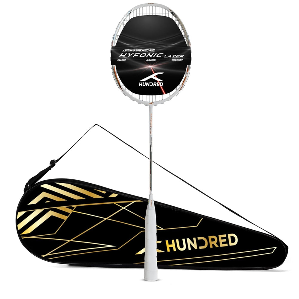Hundred Hyfonic Lazer Strung Badminton Racquet | Carbon Fibre Frame with Dual Aerodynamic Technology | Precision Control Series - Best Price online Prokicksports.com