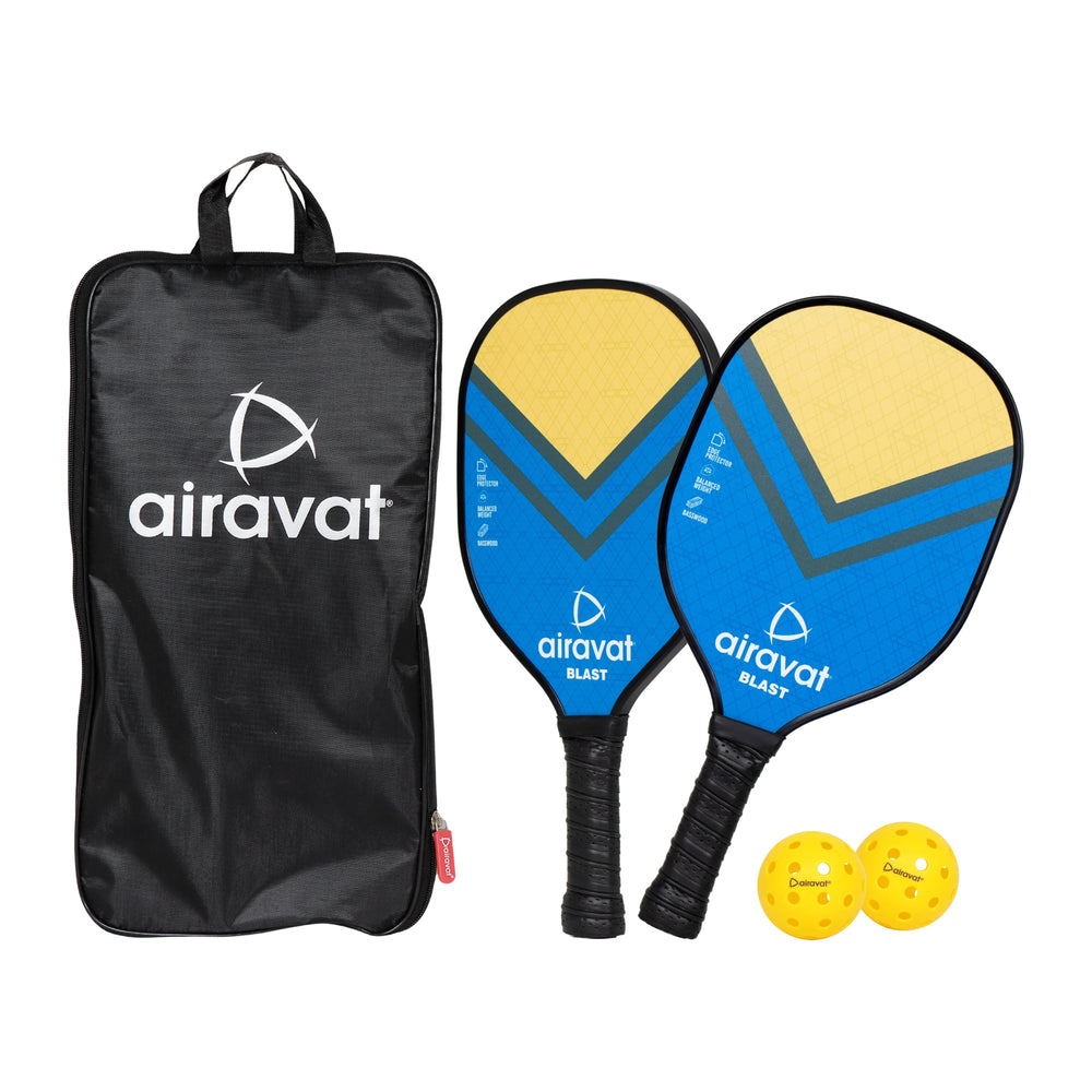 Airavat Blast 7406 Pickleball Paddle Set – 13mm | 2 Paddles + 2 Balls + Carry Bag | USAPA Approved | Lightweight Power & Control | Premium Grip | Tournament Ready (Yellow, Blue) - Best Price online Prokicksports.com