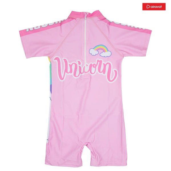 Airavat 1513 Children’s Rainbow Unicorn Swimming Costume – One-Piece Swimsuit for Girls | Cute Pink/White Swimwear for Kids (Model 7185)