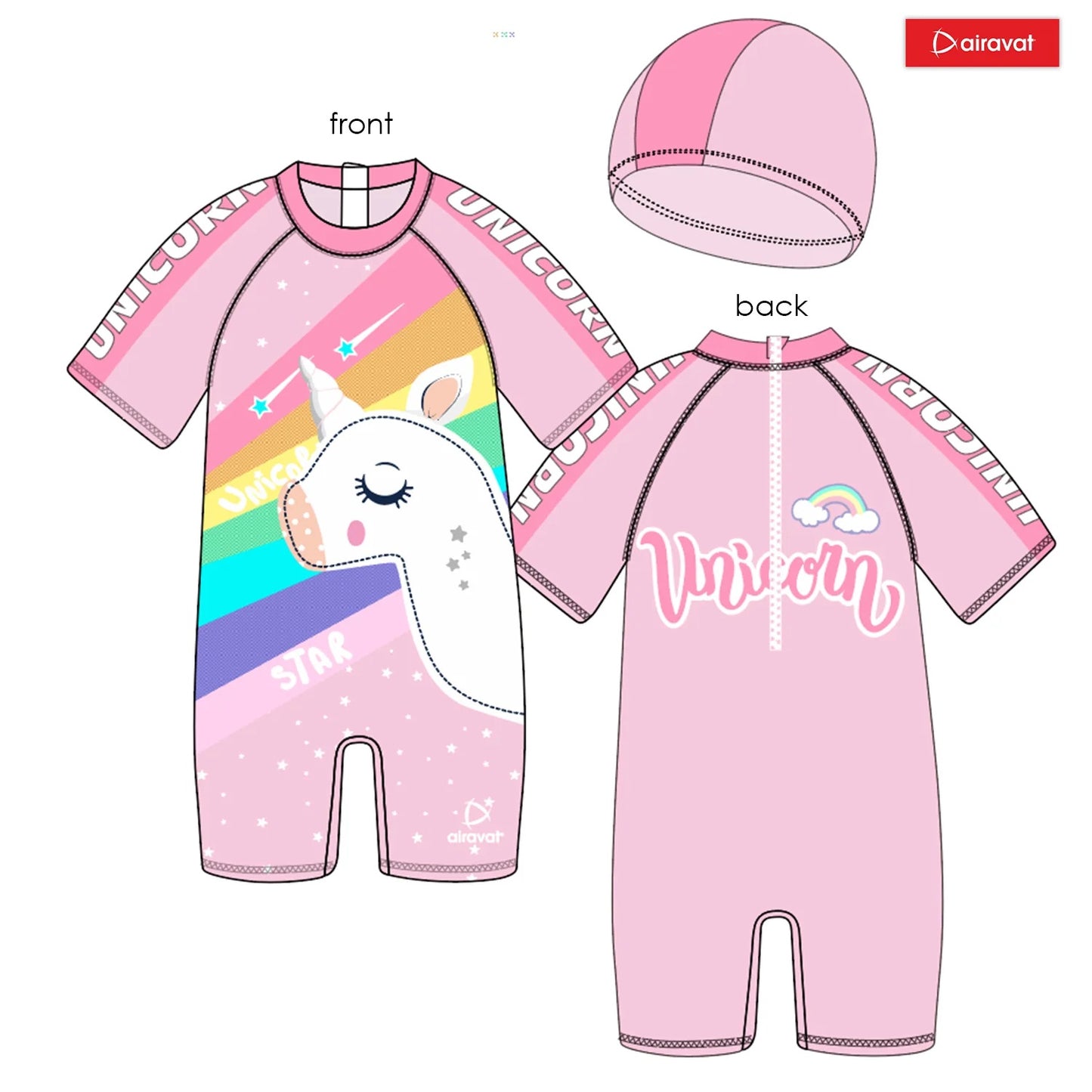 Airavat 1513 Children’s Rainbow Unicorn Swimming Costume – One-Piece Swimsuit for Girls | Cute Pink/White Swimwear for Kids (Model 7185) - Best Price online Prokicksports.com
