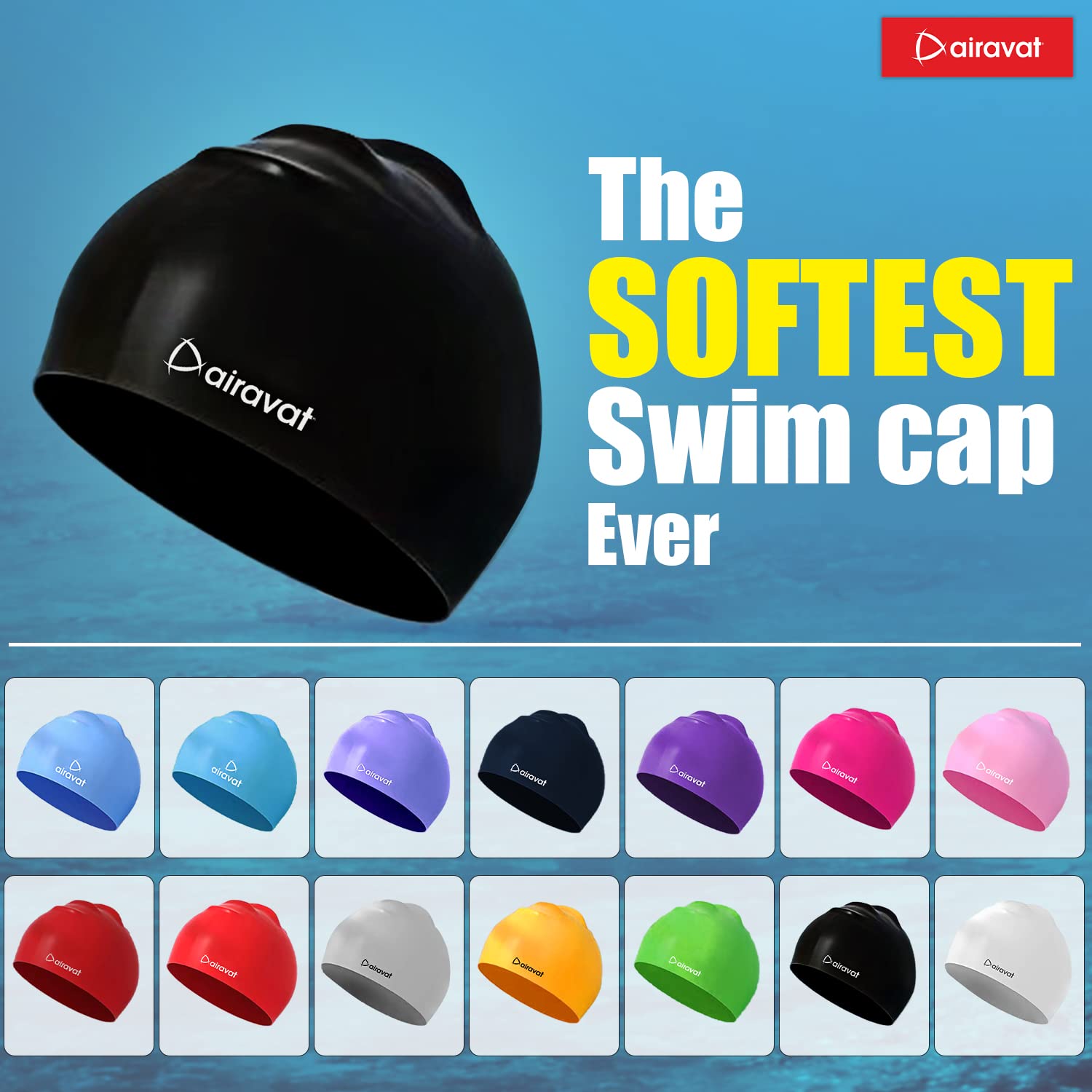 Airavat 001 Basic Swimming Cap | Waterproof, Stretchable & Comfortable | Unisex Swim Cap for Men, Women & Kids - Best Price online Prokicksports.com