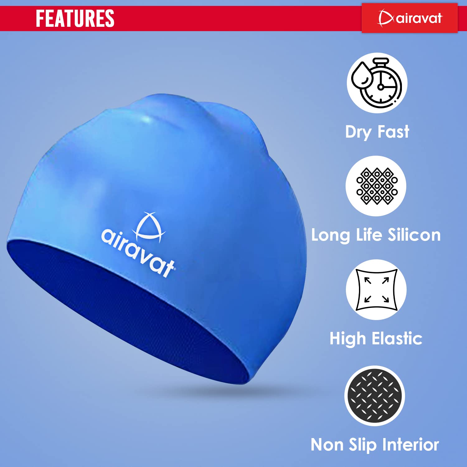 Airavat 001 Basic Swimming Cap | Waterproof, Stretchable & Comfortable | Unisex Swim Cap for Men, Women & Kids - Best Price online Prokicksports.com