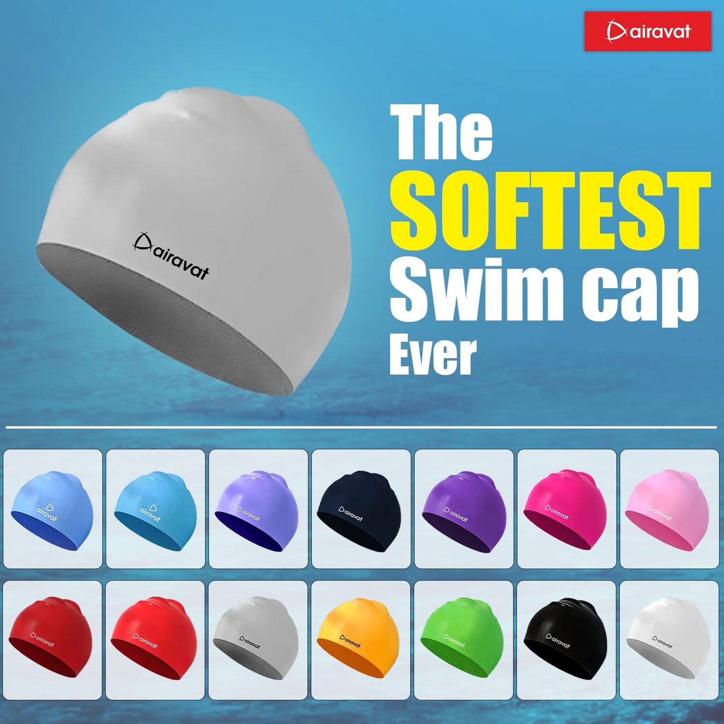 Airavat 001 Basic Swimming Cap | Waterproof, Stretchable & Comfortable | Unisex Swim Cap for Men, Women & Kids - Best Price online Prokicksports.com
