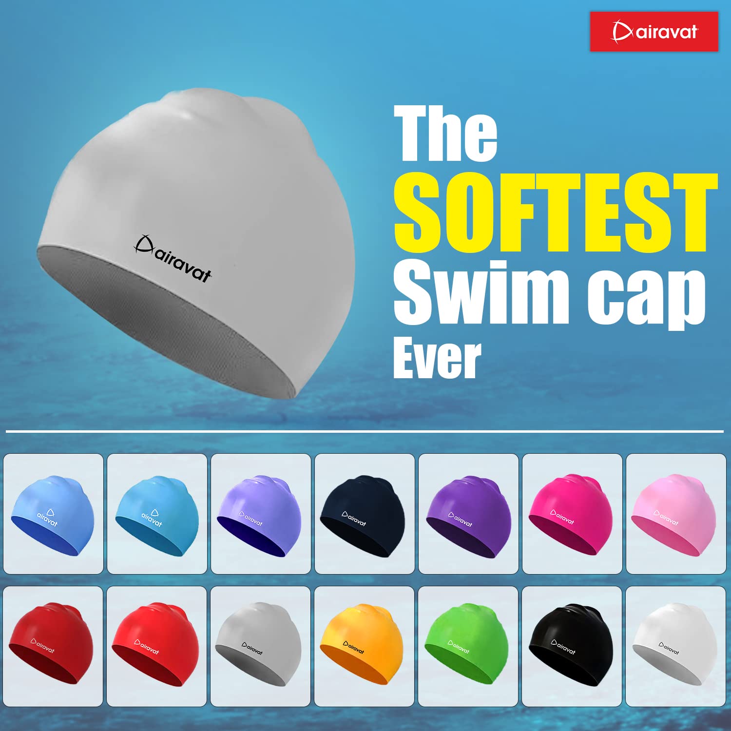Airavat 001 Basic Swimming Cap | Waterproof, Stretchable & Comfortable | Unisex Swim Cap for Men, Women & Kids - Best Price online Prokicksports.com