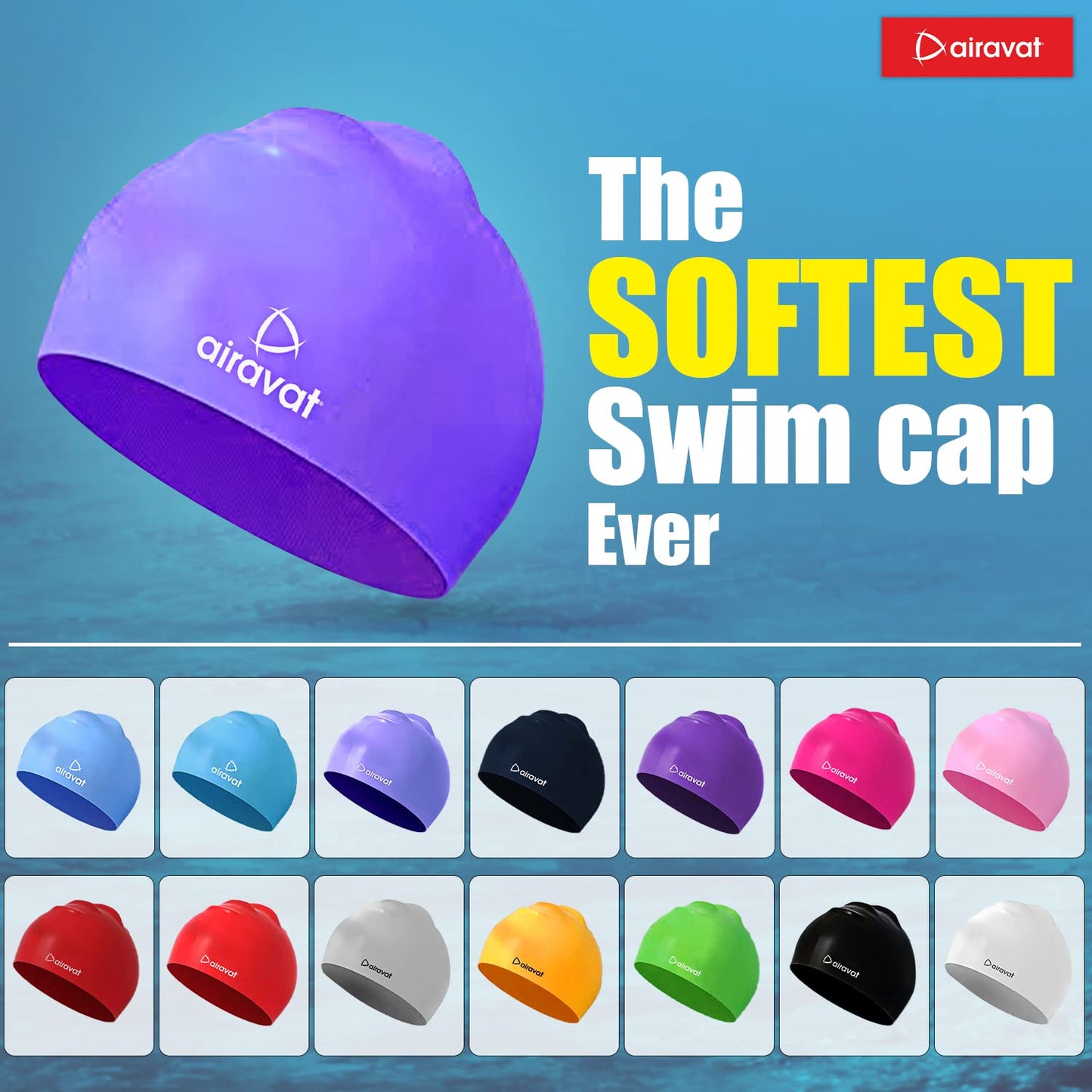 Airavat 001 Basic Swimming Cap | Waterproof, Stretchable & Comfortable | Unisex Swim Cap for Men, Women & Kids - Best Price online Prokicksports.com