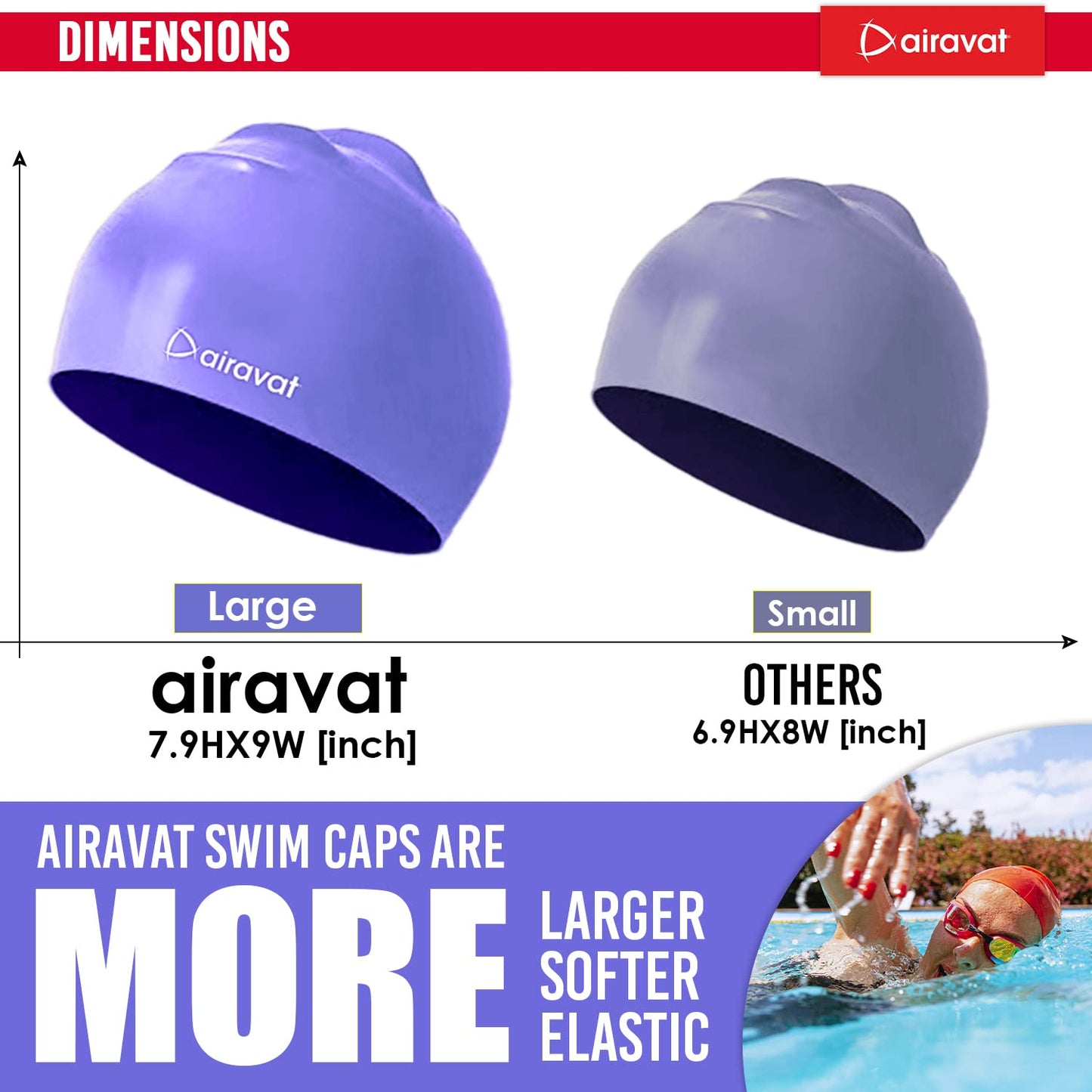Airavat Classic Silicone Swim Cap – Comfortable & Durable Bathing Cap for Short, Medium & Long Hair – Unisex Swimming Cap for Men & Women