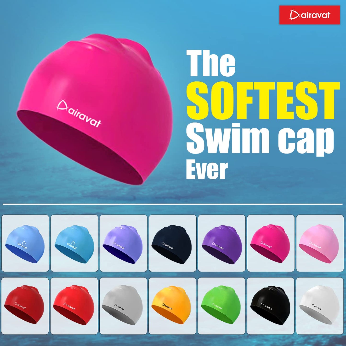 Airavat 001 Basic Swimming Cap | Waterproof, Stretchable & Comfortable | Unisex Swim Cap for Men, Women & Kids - Best Price online Prokicksports.com