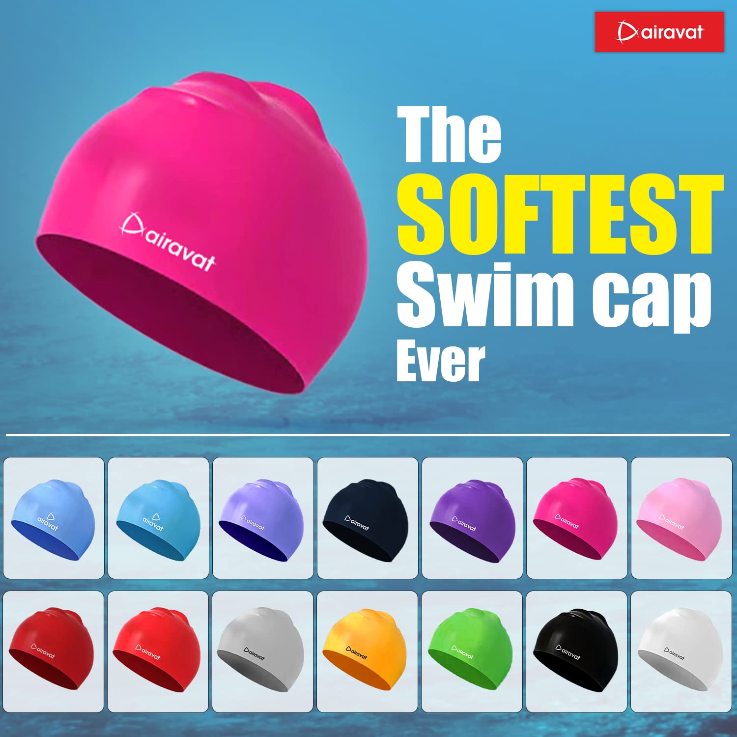 Airavat 001 Basic Swimming Cap | Waterproof, Stretchable & Comfortable | Unisex Swim Cap for Men, Women & Kids - Best Price online Prokicksports.com