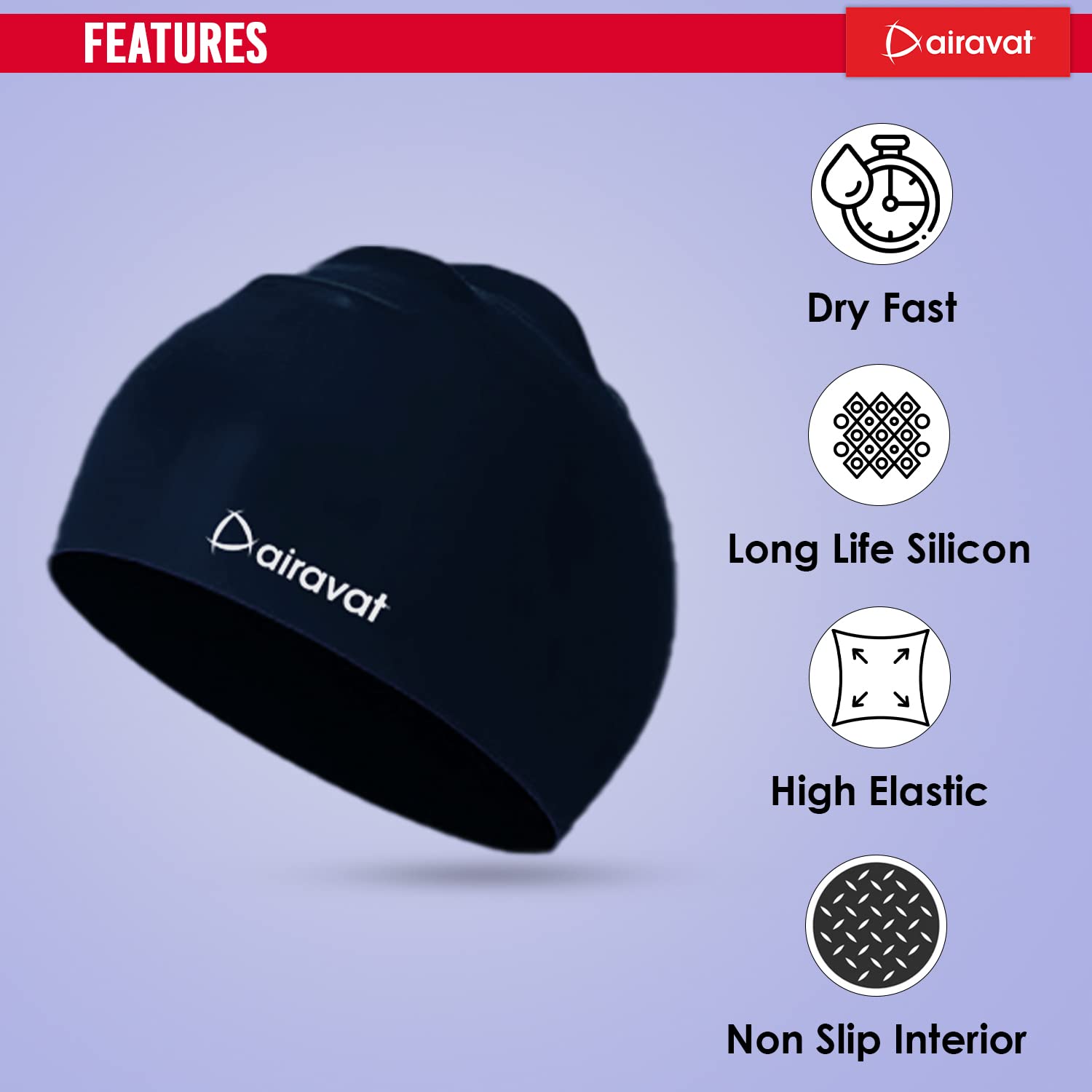 Airavat Classic Silicone Swim Cap – Comfortable & Durable Bathing Cap for Short, Medium & Long Hair – Unisex Swimming Cap for Men & Women - Best Price online Prokicksports.com