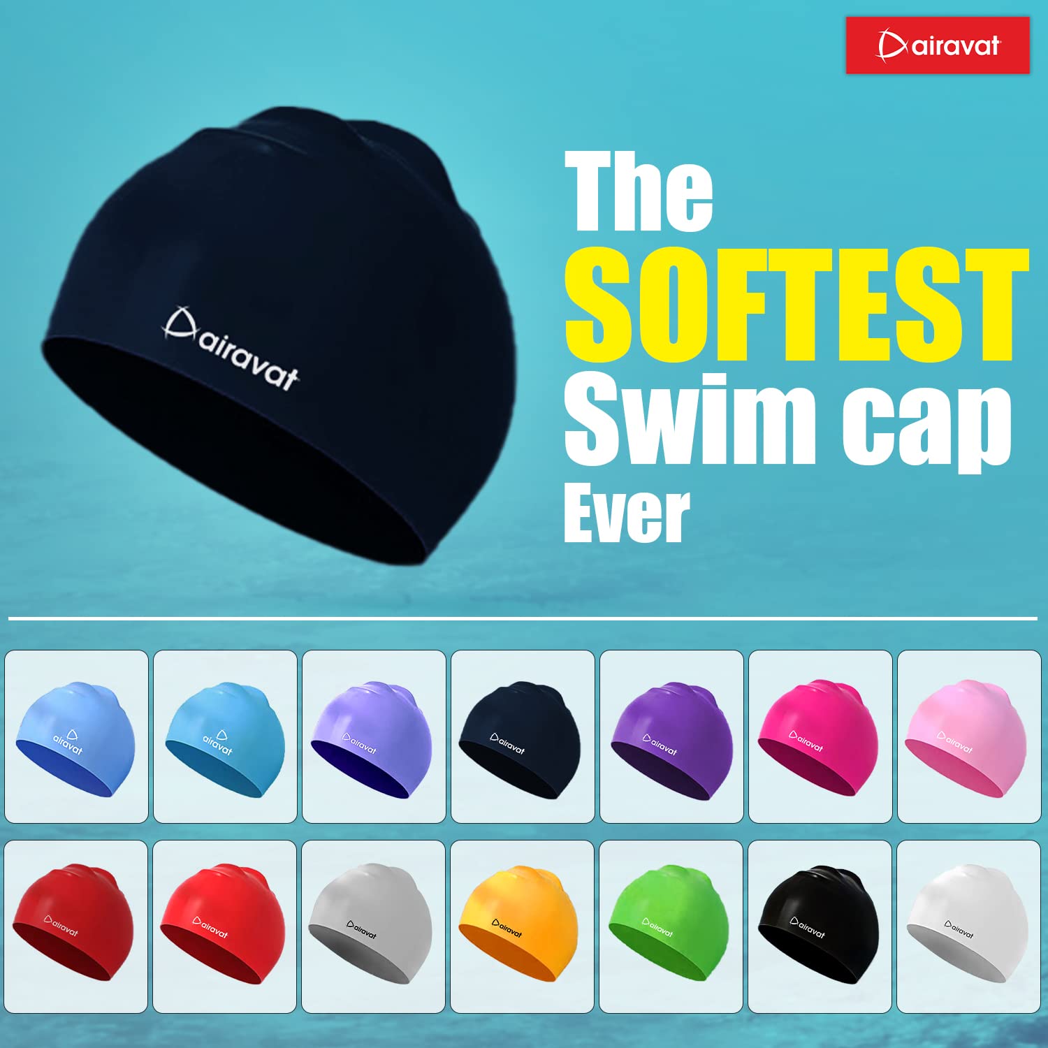 Airavat Classic Silicone Swim Cap – Comfortable & Durable Bathing Cap for Short, Medium & Long Hair – Unisex Swimming Cap for Men & Women - Best Price online Prokicksports.com