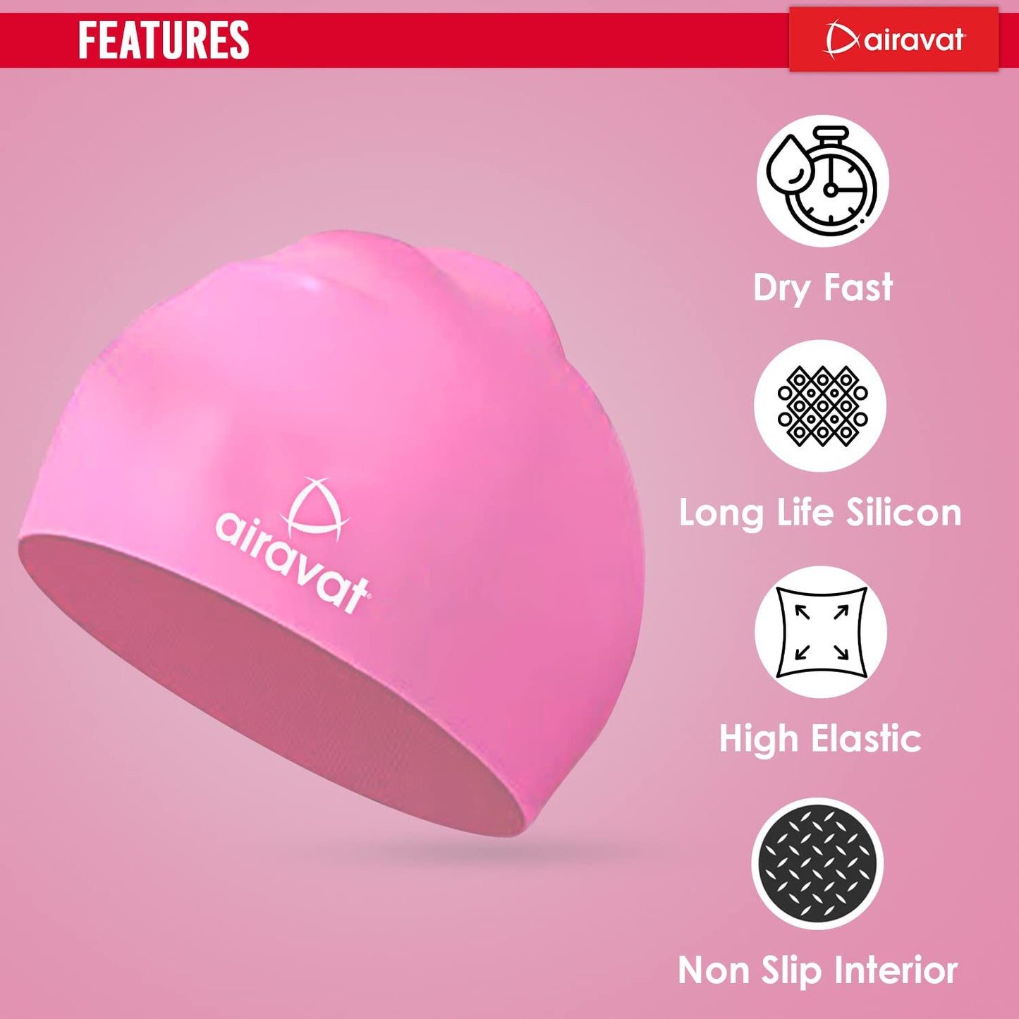 Airavat Classic Silicone Swim Cap – Comfortable & Durable Bathing Cap for Short, Medium & Long Hair – Unisex Swimming Cap for Men & Women