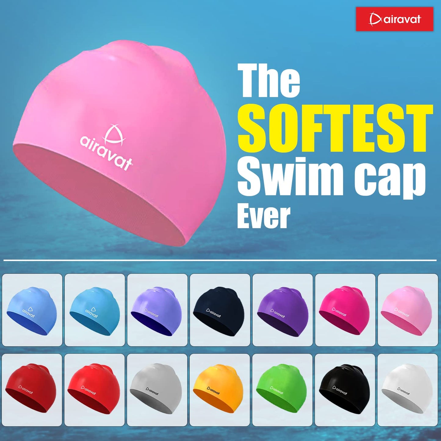 Airavat Classic Silicone Swim Cap – Comfortable & Durable Bathing Cap for Short, Medium & Long Hair – Unisex Swimming Cap for Men & Women