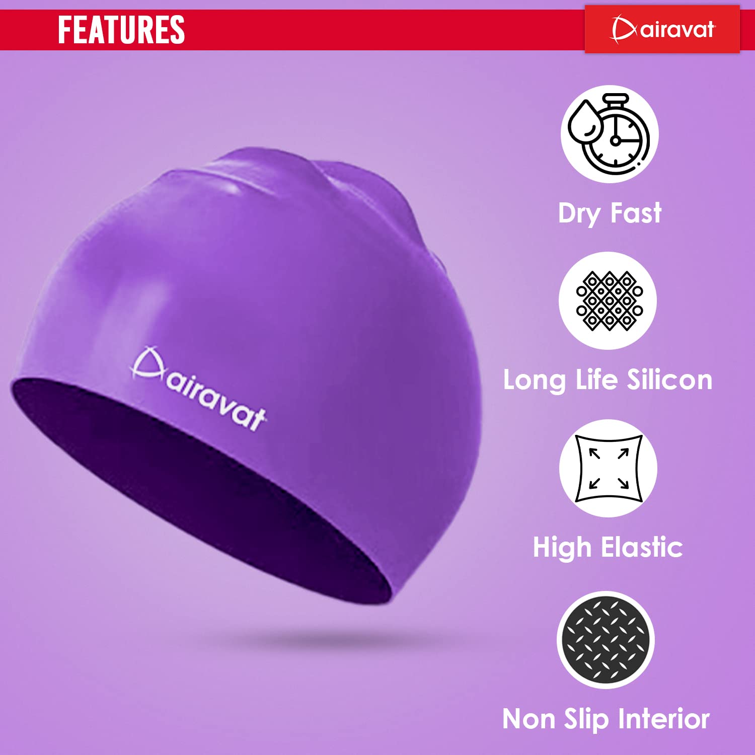 Airavat Classic Silicone Swim Cap – Comfortable & Durable Bathing Cap for Short, Medium & Long Hair – Unisex Swimming Cap for Men & Women - Best Price online Prokicksports.com