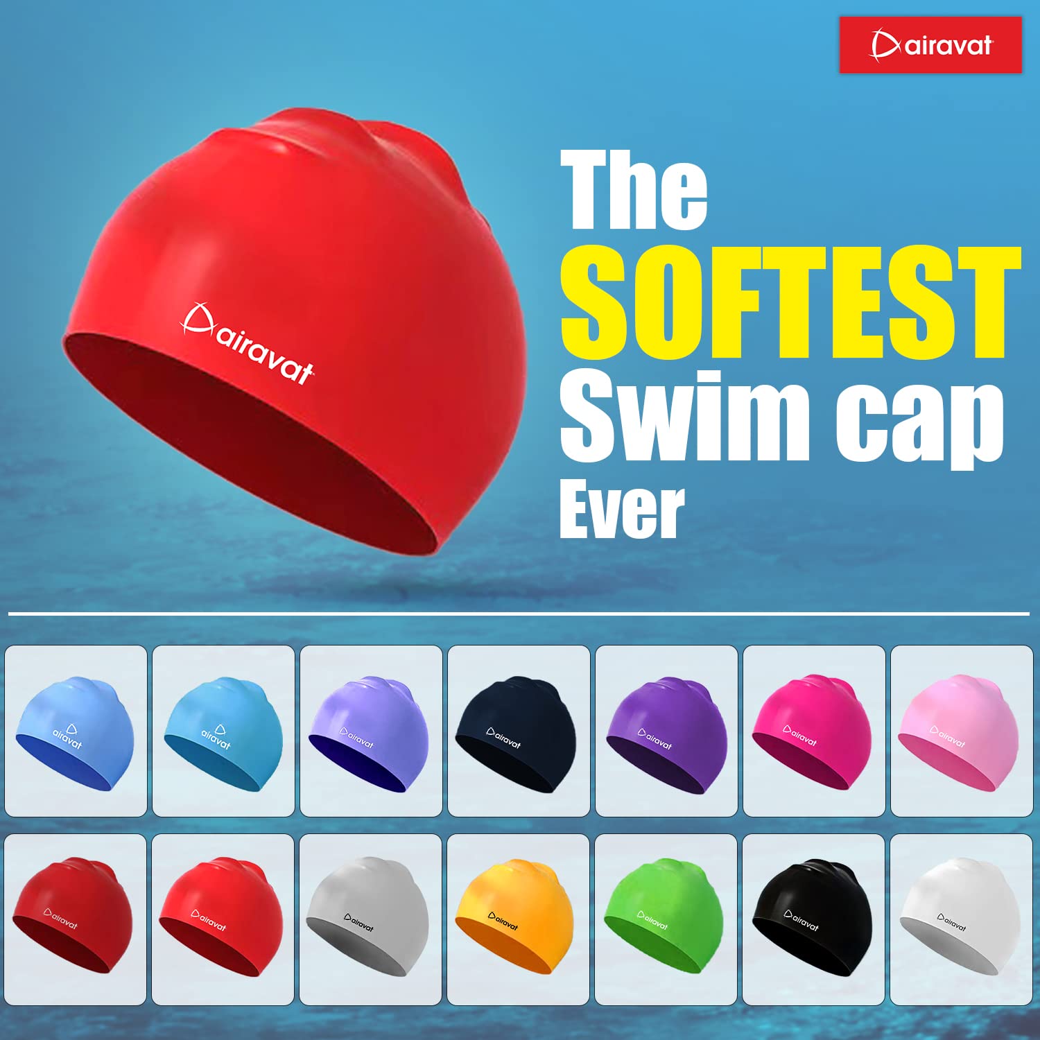 Airavat 001 Basic Swimming Cap | Waterproof, Stretchable & Comfortable | Unisex Swim Cap for Men, Women & Kids - Best Price online Prokicksports.com