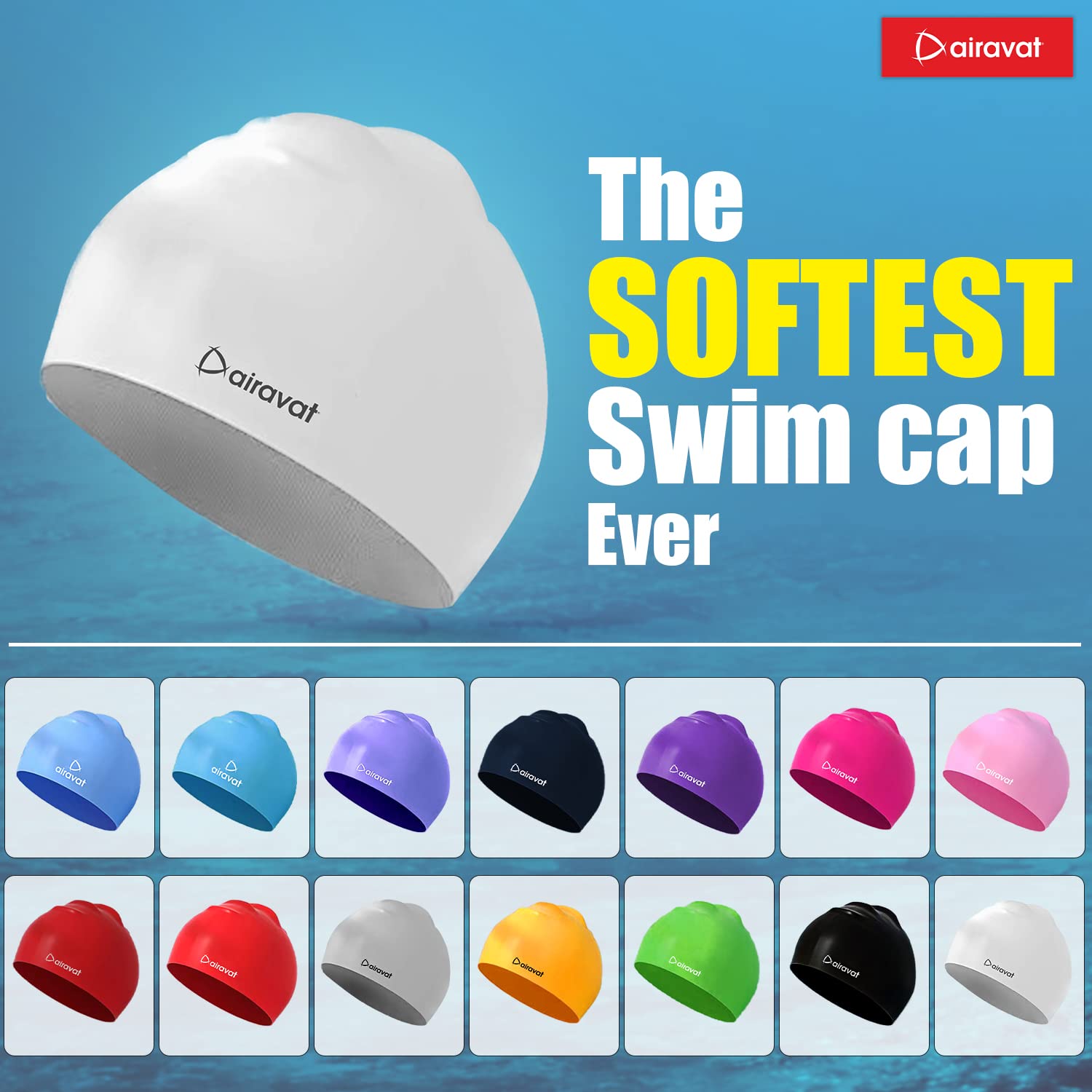 Airavat 001 Basic Swimming Cap | Waterproof, Stretchable & Comfortable | Unisex Swim Cap for Men, Women & Kids - Best Price online Prokicksports.com