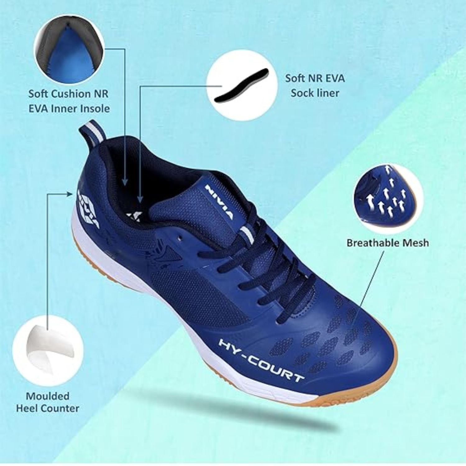 Nivia HY-Court 2.1 Badminton Shoes for Men | Non-Marking Sole | Cushioned Insole | Breathable Mesh | Lightweight Design - Best Price online Prokicksports.com