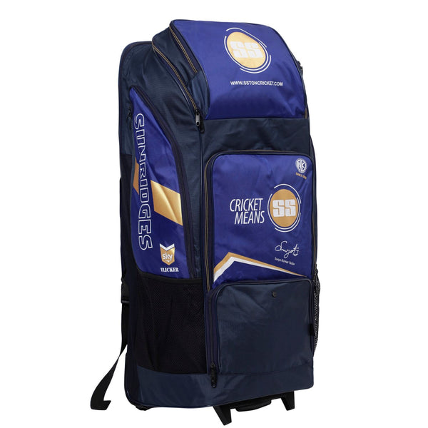 SS Sky Flicker Cricket Kit Bag with Wheels (Violet/Black) | 1680D Ballistic Fabric | 6-Bat Capacity | Telescopic Handle | Airline Approved