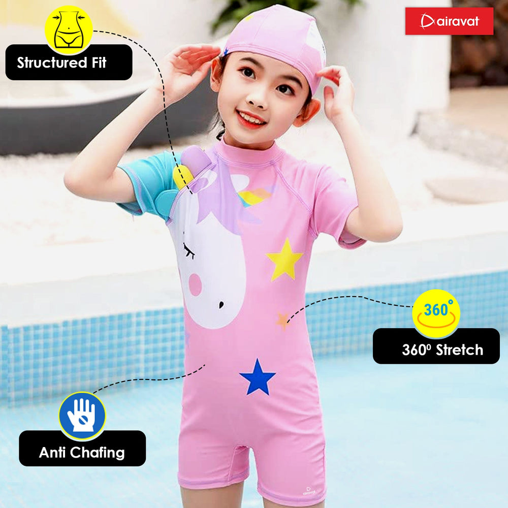 Airavat 1513 Kids Swimming Costume – Comfortable One-Piece Swimwear for Boys & Girls, Stretchable Fabric, Pool Training & Water Activities Use
