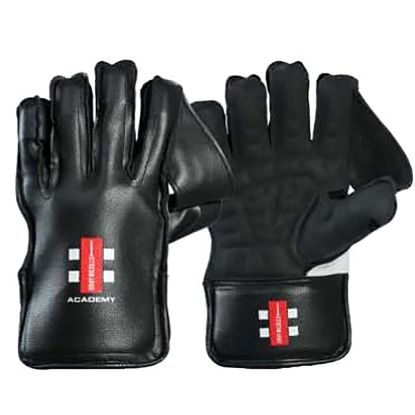 Gray Nicolls Academy Wicket Keeping Gloves Black – Durable Cricket Keeper Gloves with Padded Cuffs, Strong Grip Palm & Finger End Protection