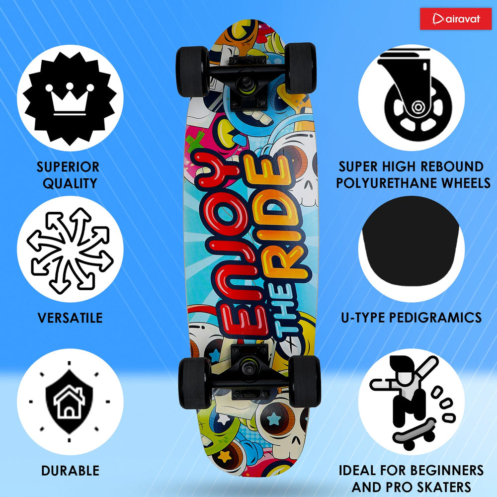 AIRAVAT Gallant Wooden Skateboard | Premium 7-Layer Deck with Non-Slip PU Wheels | Multicolor Board for Kids, Teens & Adults | Weight Capacity up to 100Kg - Best Price online Prokicksports.com