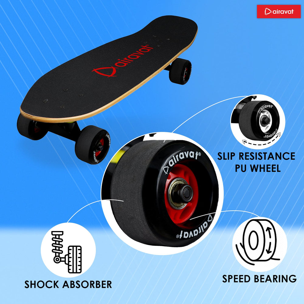 AIRAVAT Gallant Wooden Skateboard | Premium 7-Layer Deck with Non-Slip PU Wheels | Multicolor Board for Kids, Teens & Adults | Weight Capacity up to 100Kg