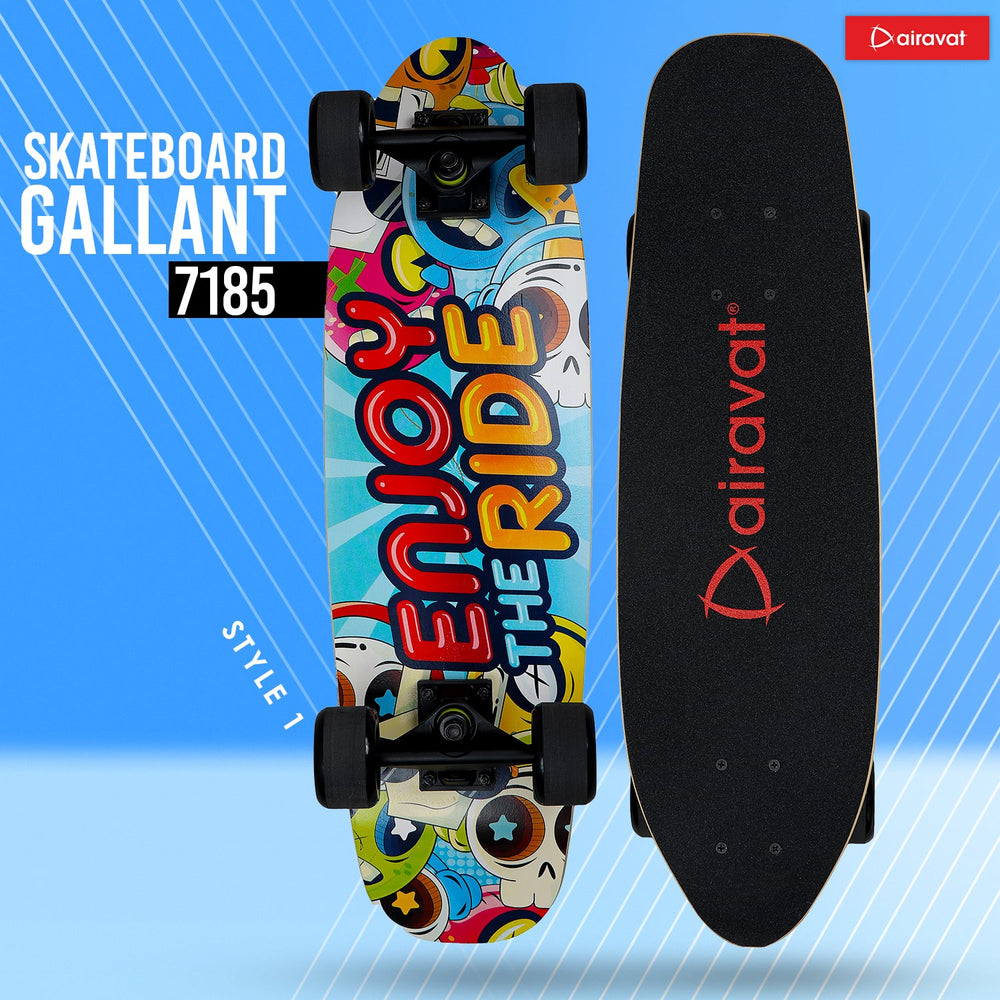 AIRAVAT Gallant Wooden Skateboard | Premium 7-Layer Deck with Non-Slip PU Wheels | Multicolor Board for Kids, Teens & Adults | Weight Capacity up to 100Kg