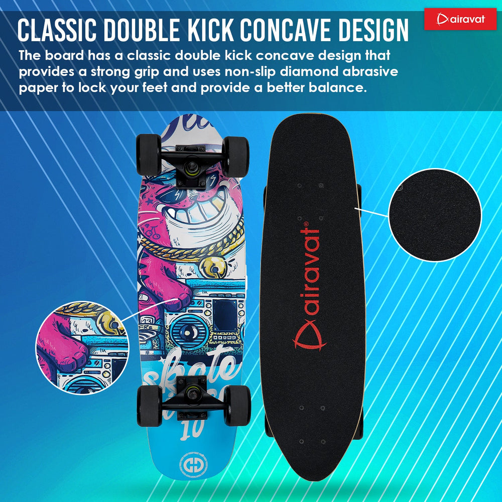 AIRAVAT Gallant Wooden Skateboard | Premium 7-Layer Deck with Non-Slip PU Wheels | Multicolor Board for Kids, Teens & Adults | Weight Capacity up to 100Kg - Best Price online Prokicksports.com