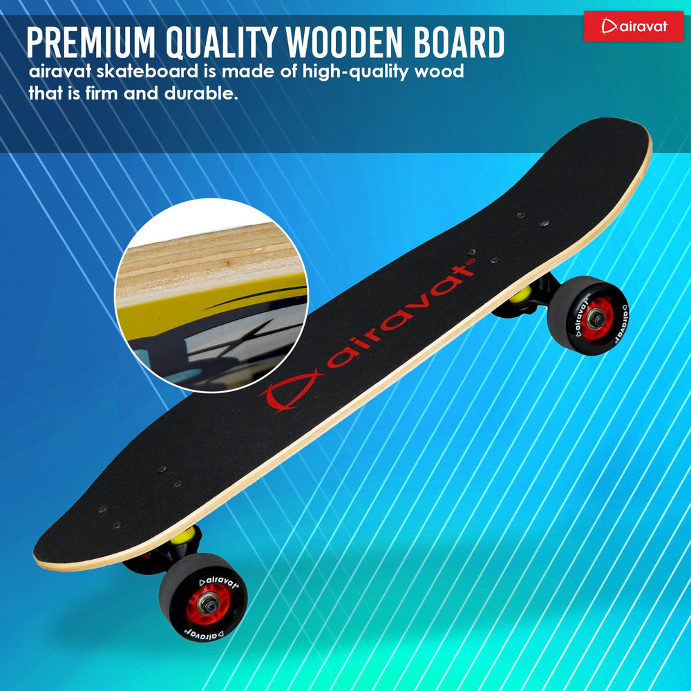 AIRAVAT Gallant Wooden Skateboard | Premium 7-Layer Deck with Non-Slip PU Wheels | Multicolor Board for Kids, Teens & Adults | Weight Capacity up to 100Kg - Best Price online Prokicksports.com