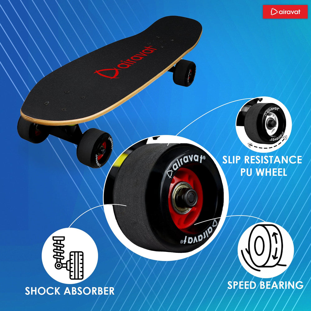 AIRAVAT Gallant Wooden Skateboard | Premium 7-Layer Deck with Non-Slip PU Wheels | Multicolor Board for Kids, Teens & Adults | Weight Capacity up to 100Kg - Best Price online Prokicksports.com