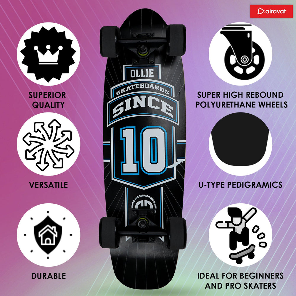 AIRAVAT Gallant Wooden Skateboard | Premium 7-Layer Deck with Non-Slip PU Wheels | Multicolor Board for Kids, Teens & Adults | Weight Capacity up to 100Kg